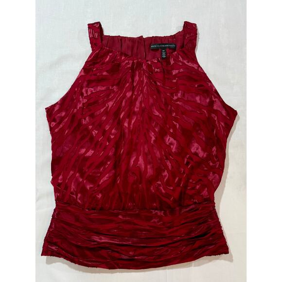 White House Black Market WHBM Red Zebra Burnout Silk Blend Top Size 8P (038) - Picture 1 of 10